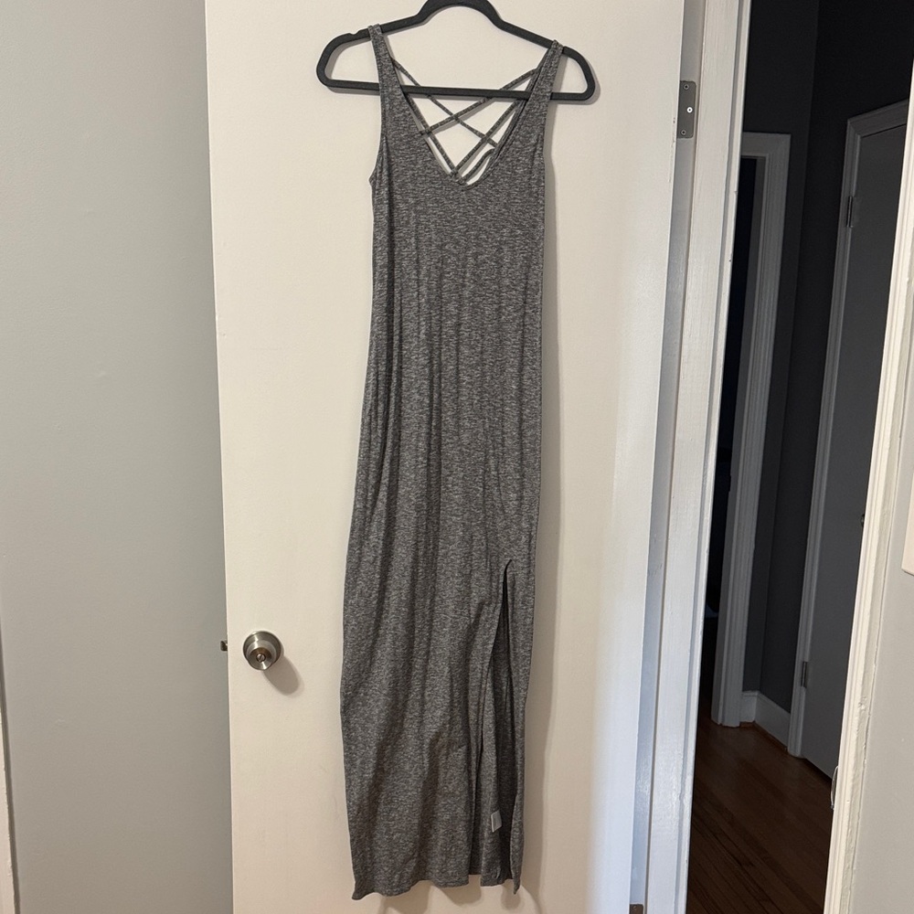 Express Heather Gray Criss-Cross Maxi Dress